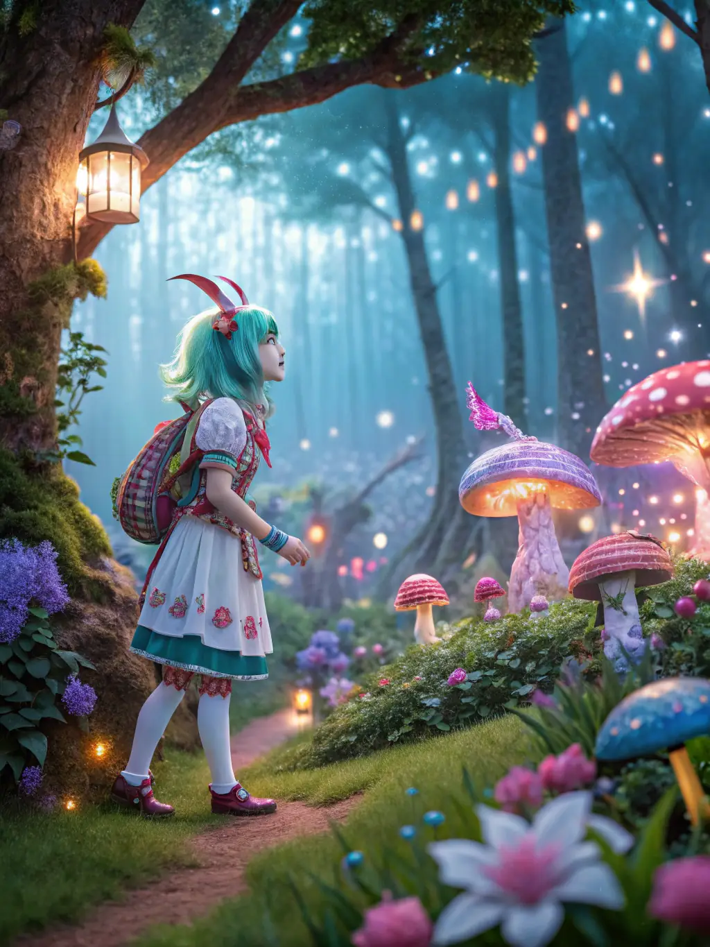 A vibrant, cartoon-style image of a 'Fragment Explorer' NFT character, equipped with a backpack and magnifying glass, standing in front of a lush, colorful in-game forest environment. This NFT enhances exploration abilities within the game.