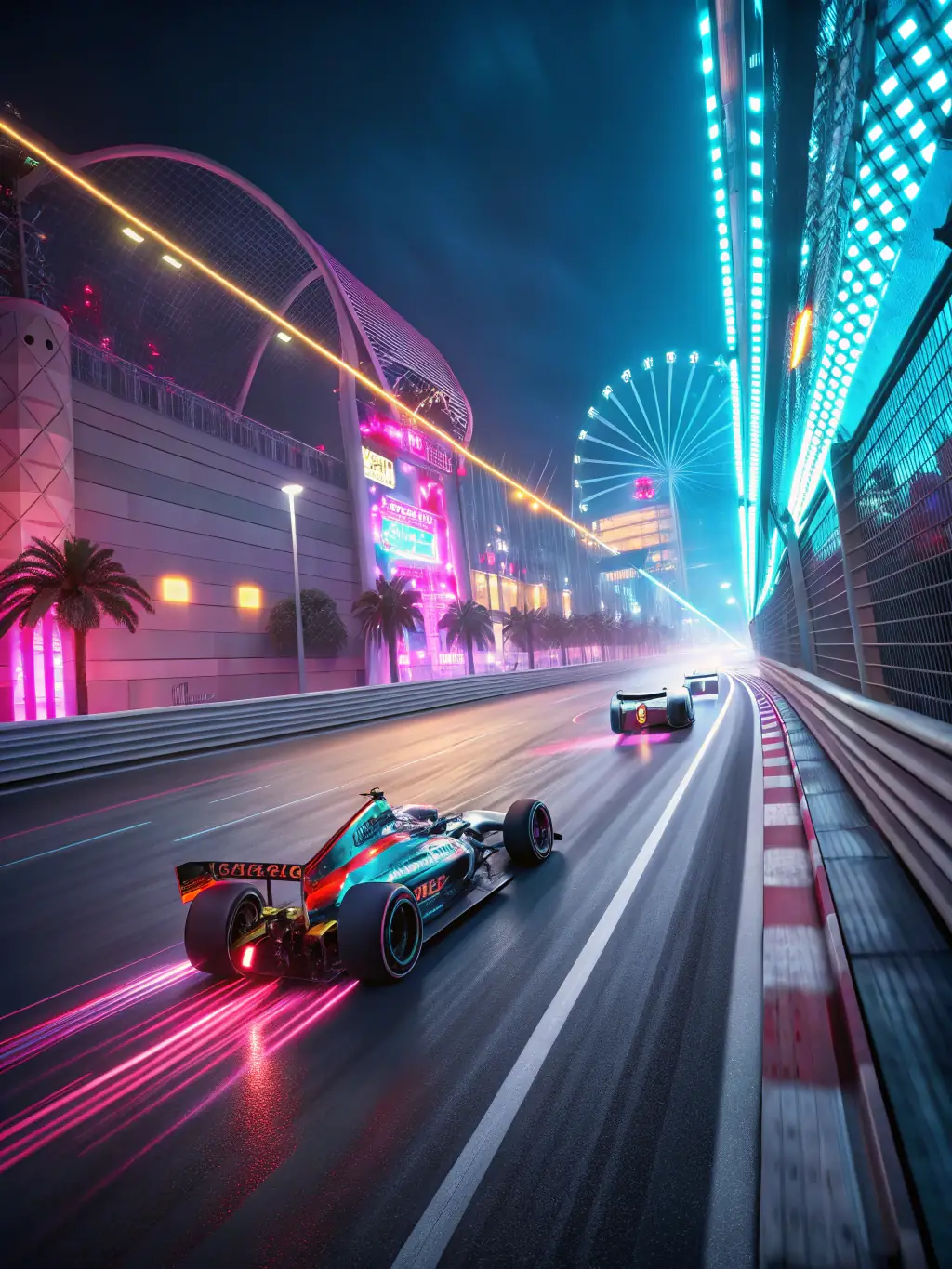 An animated image of a 'Speedster' NFT, a character designed with racing stripes and a dynamic pose, speeding across a racetrack within the game. This NFT enhances the character's speed.